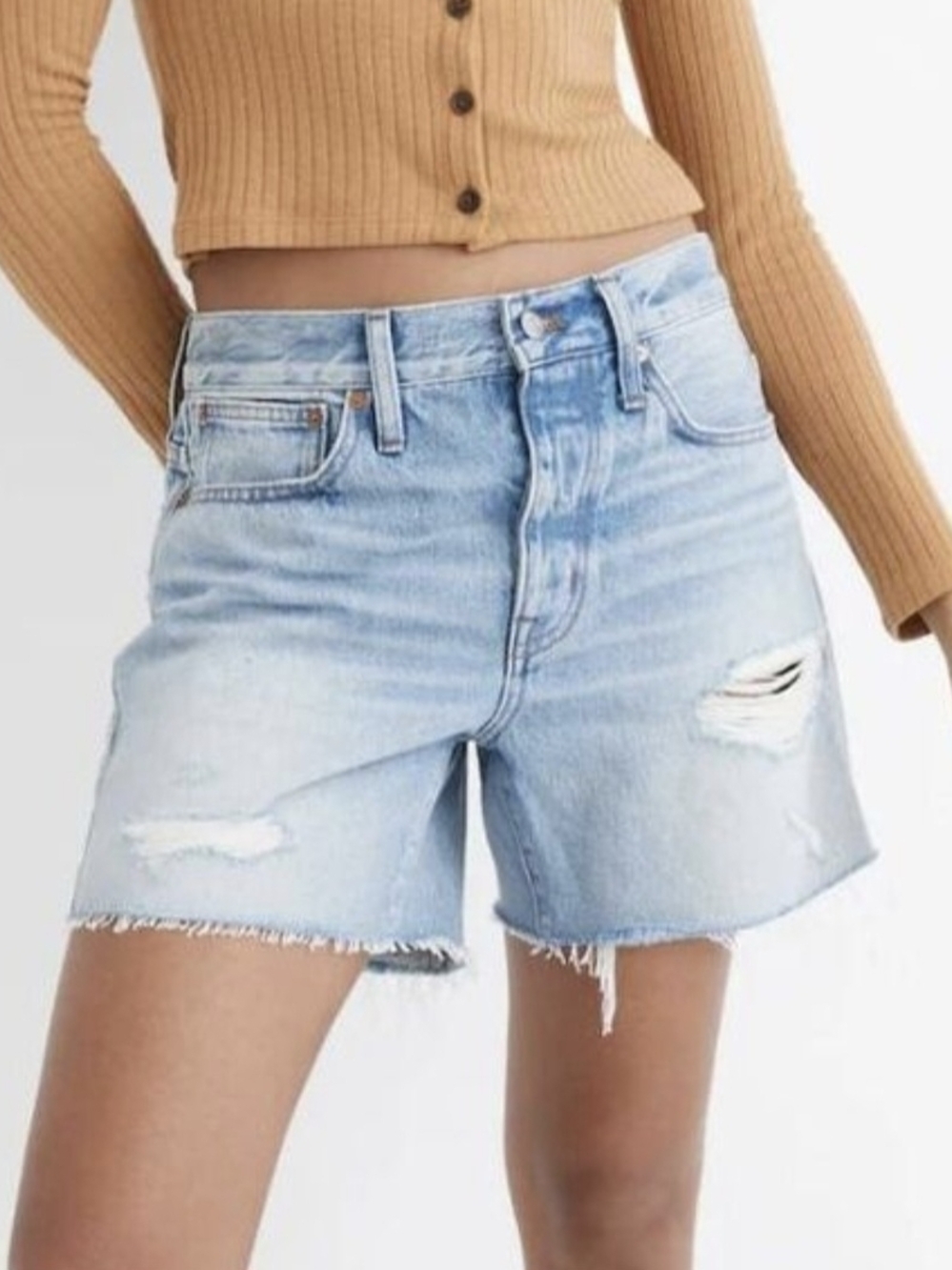 Madewell Relaxed Mid-length Denim Shorts Distressed W27 NWT